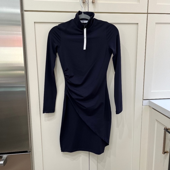 Susana Monaco Midnight Blue Mock Neck Rusched Mini Dress - NWT - XS - Picture 1 of 9